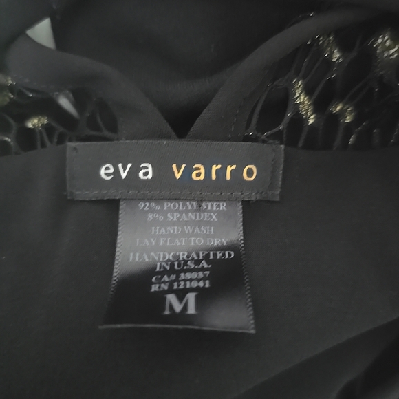 Eva Varro Black With Gold Midi Stretch Dress Women's Size‎ Medium - Picture 4 of 5